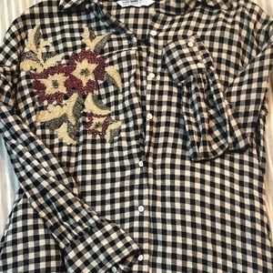 Embroidered Plaid Tunic Zara